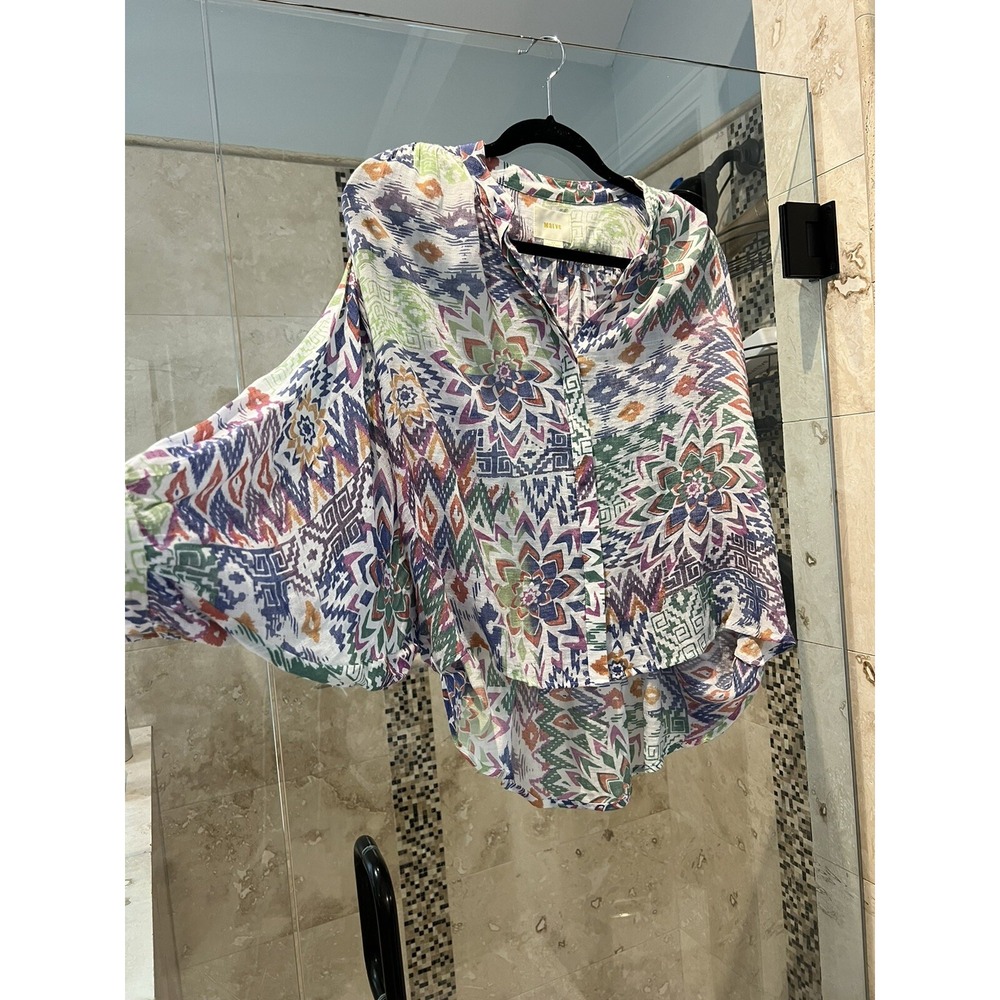 Maeve Anthropologie Floral Gauzy Kimono Sleeve Button Up Shirt XS Multicolor